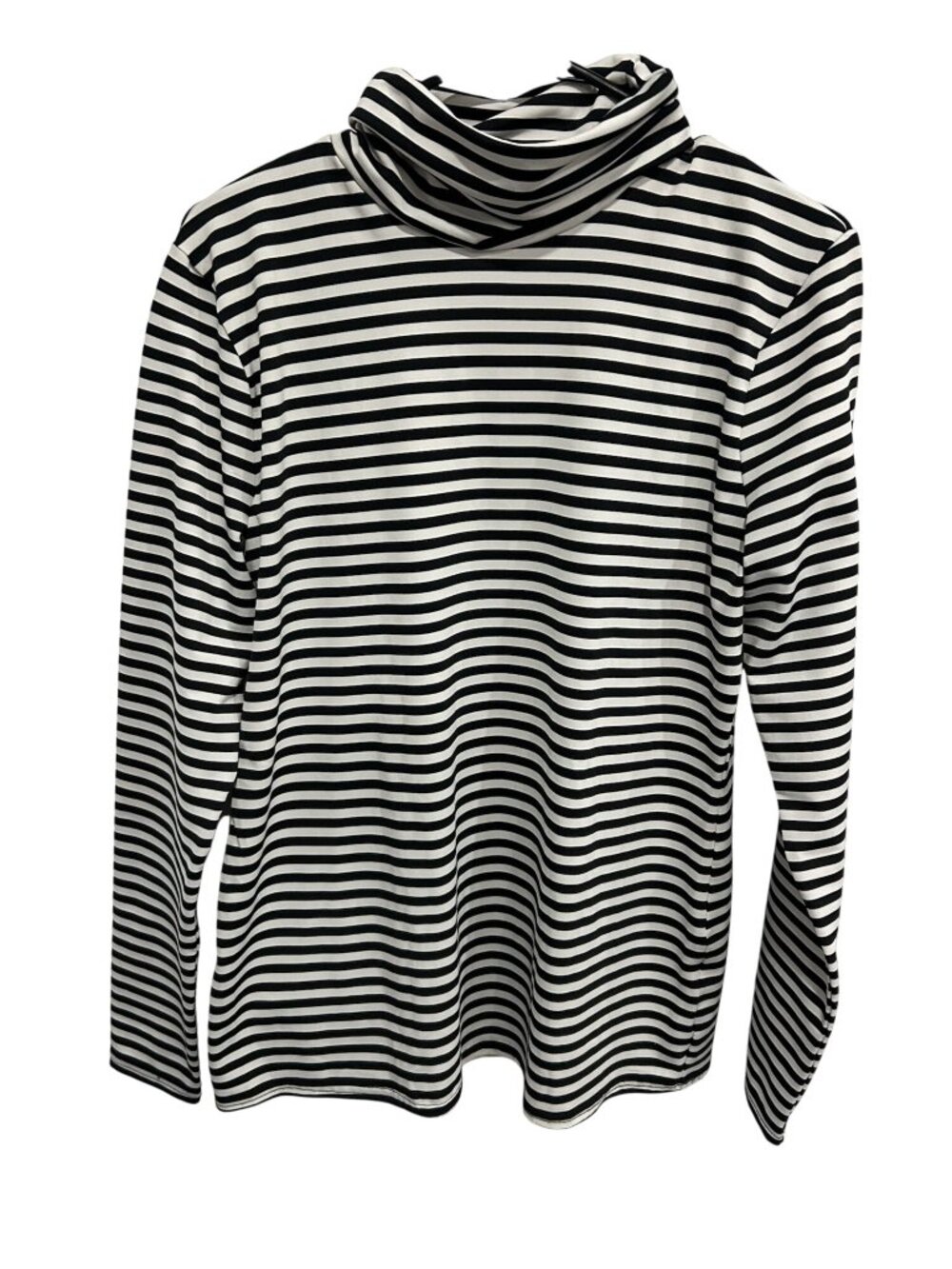 GO International Black White Striped Long Sleeve Turtleneck Size L Preppy Chic